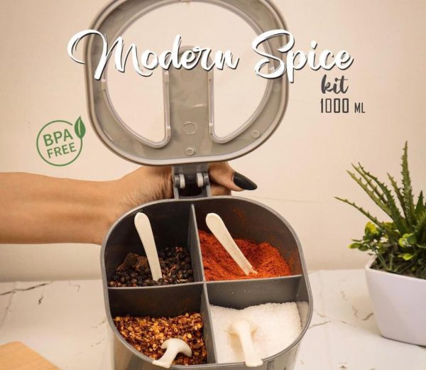 4-in-1 Modern Spice Kit – Partition Seasoning Box with Free Spoon (Random Color)