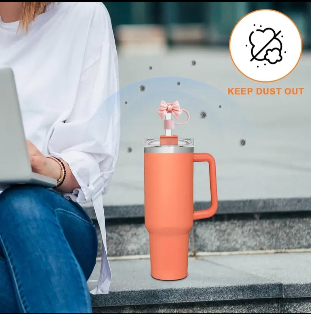 Cute Silicone Straw Cap Cover with Bow – Reusable, Dust-Proof & Leak-Proof