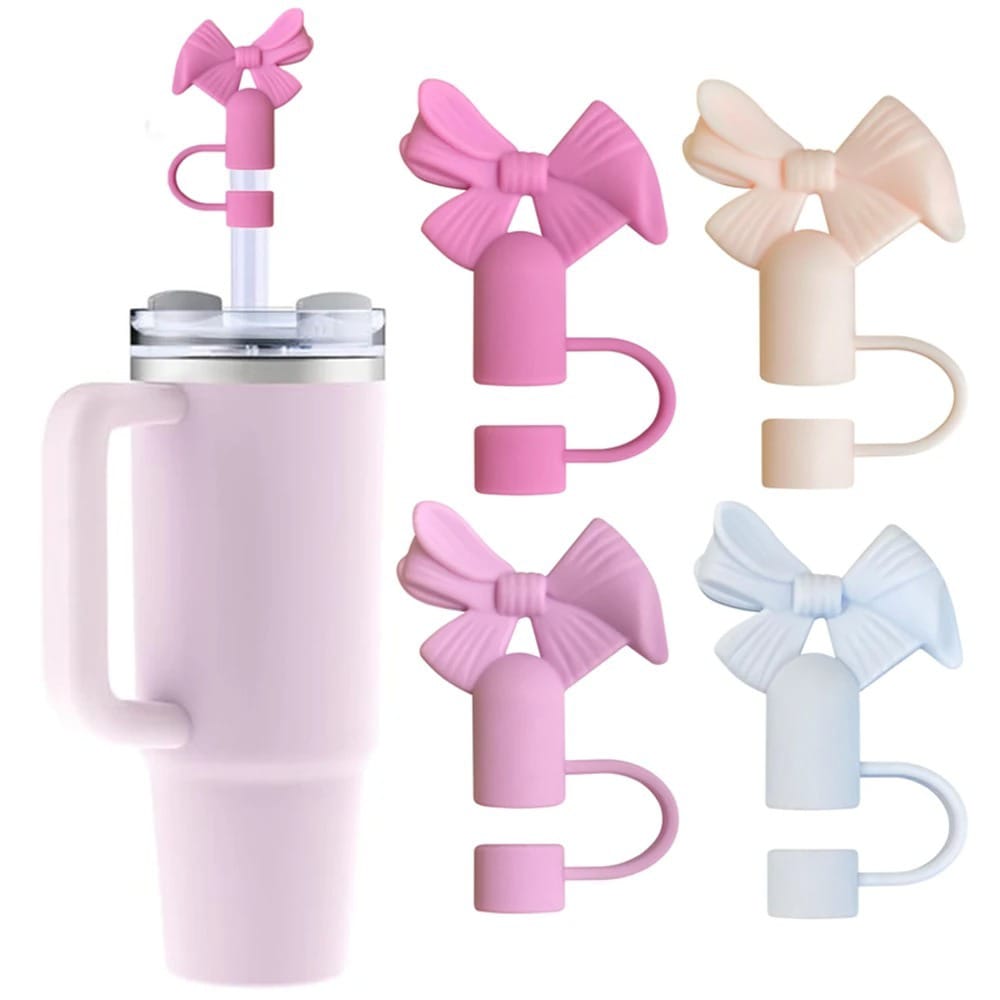 Cute Silicone Straw Cap Cover with Bow – Reusable, Dust-Proof & Leak-Proof
