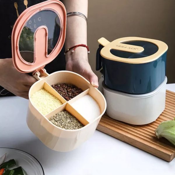 4-in-1 Modern Spice Kit – Partition Seasoning Box with Free Spoon (Random Color)