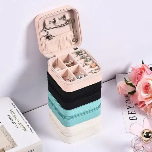 Jewelry Organizer Box – Mini Travel PU Leather Jewelry Case for Women & Girls | Small Portable Box for Rings, Earrings, Necklaces, Bracelets, Watches – Perfect Gift Idea