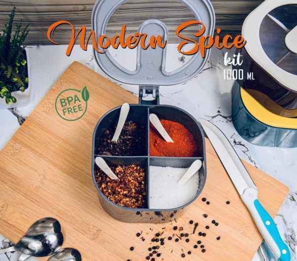 4-in-1 Modern Spice Kit – Partition Seasoning Box with Free Spoon (Random Color)