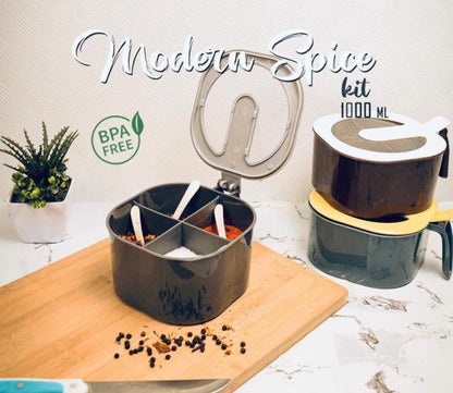 4-in-1 Modern Spice Kit – Partition Seasoning Box with Free Spoon (Random Color)