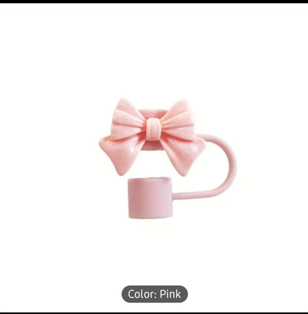 Cute Silicone Straw Cap Cover with Bow – Reusable, Dust-Proof & Leak-Proof