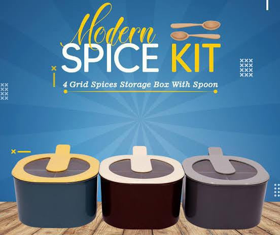 4-in-1 Modern Spice Kit – Partition Seasoning Box with Free Spoon (Random Color)
