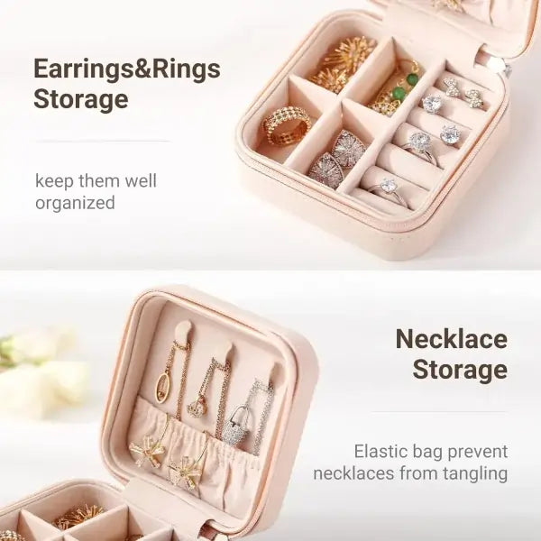 Jewelry Organizer Box – Mini Travel PU Leather Jewelry Case for Women & Girls | Small Portable Box for Rings, Earrings, Necklaces, Bracelets, Watches – Perfect Gift Idea