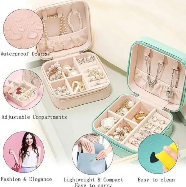Jewelry Organizer Box – Mini Travel PU Leather Jewelry Case for Women & Girls | Small Portable Box for Rings, Earrings, Necklaces, Bracelets, Watches – Perfect Gift Idea